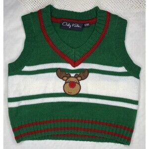 Christmas Sweater Vest Baby Boy 6/9 Months Rudolph Reindeer Pullover Holiday